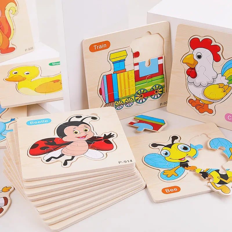 Wooden Puzzle 3D Puzzles Educational Toy Montessori Cartoon Anime Puzzle Toys for Children Kids Gifts Animal Puzzle Toy