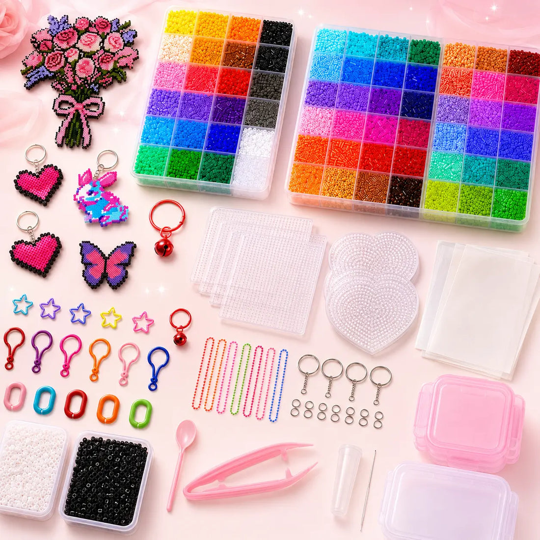 24/48/72/96 Colors DIY Fuse Beads Craft Set Complete Kit with Storage Case Pegboards Tweezers Ironing Paper for Creative Art Handmade Gifts Home Activities Educational Toys for Kids &amp; Adults Alphabet Perler