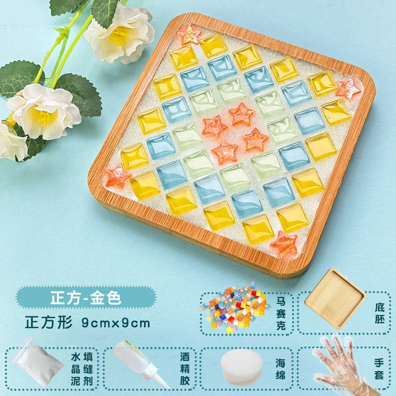DIY Handmade Coaster Creative Mosaic Crystal Bamboo Material Kits Cup Mat Parent-Child Hand Craft Toy Kids Gift