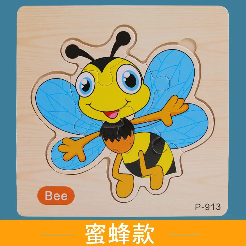 Wooden Puzzle 3D Puzzles Educational Toy Montessori Cartoon Anime Puzzle Toys for Children Kids Gifts Animal Puzzle Toy