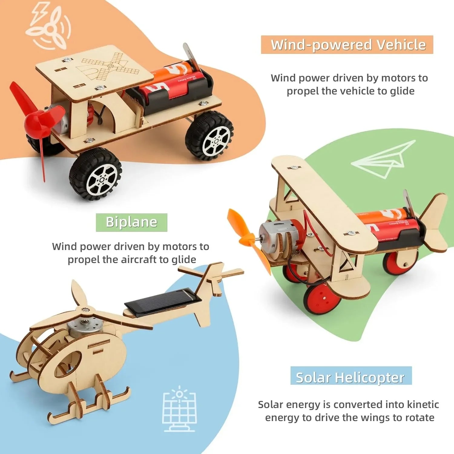 6 in 1 Wood Car Building Kits with Helicopter Tank STEM Kits DIY 3D Wooden Puzzles Craft Projects Science Set for Kids Boys
