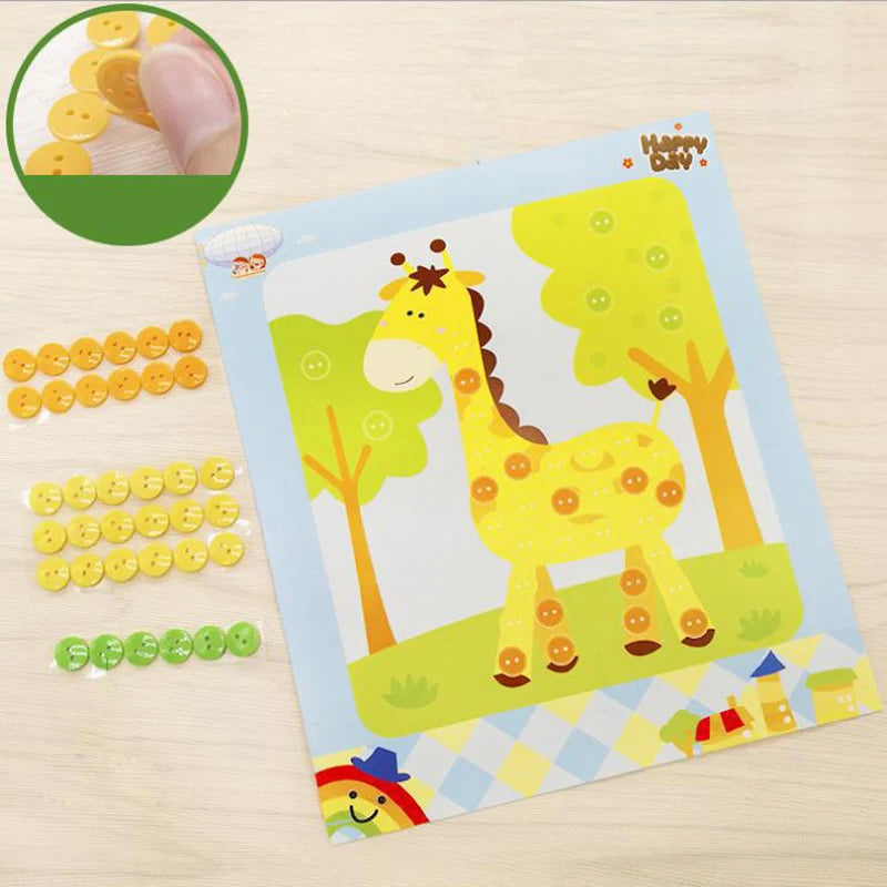 Kids Handmade DIY Button Stickers Paste Painting Puzzle Children Cartoon Creative Sticker Art Class Painting Drawing Craft Toys