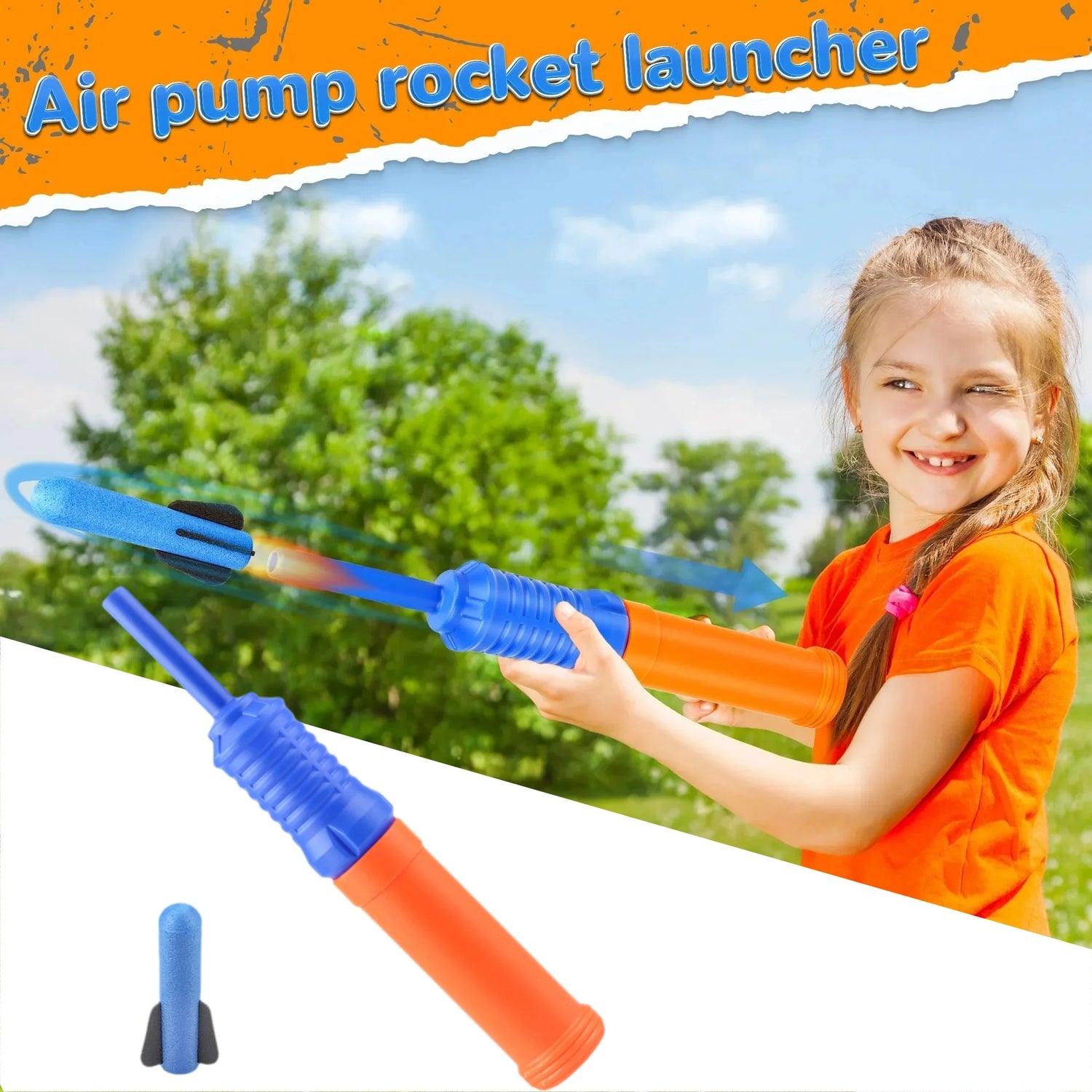 Hand-Propelled Rocket Launcher Toy Set Foam Rocket Children&