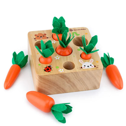 Montessori Wooden Carrot Pulling Toy Toddler Fine Motor Skills Educational Game Sensory Carrot Harvest Toy for 1-3 Year Old Kids
