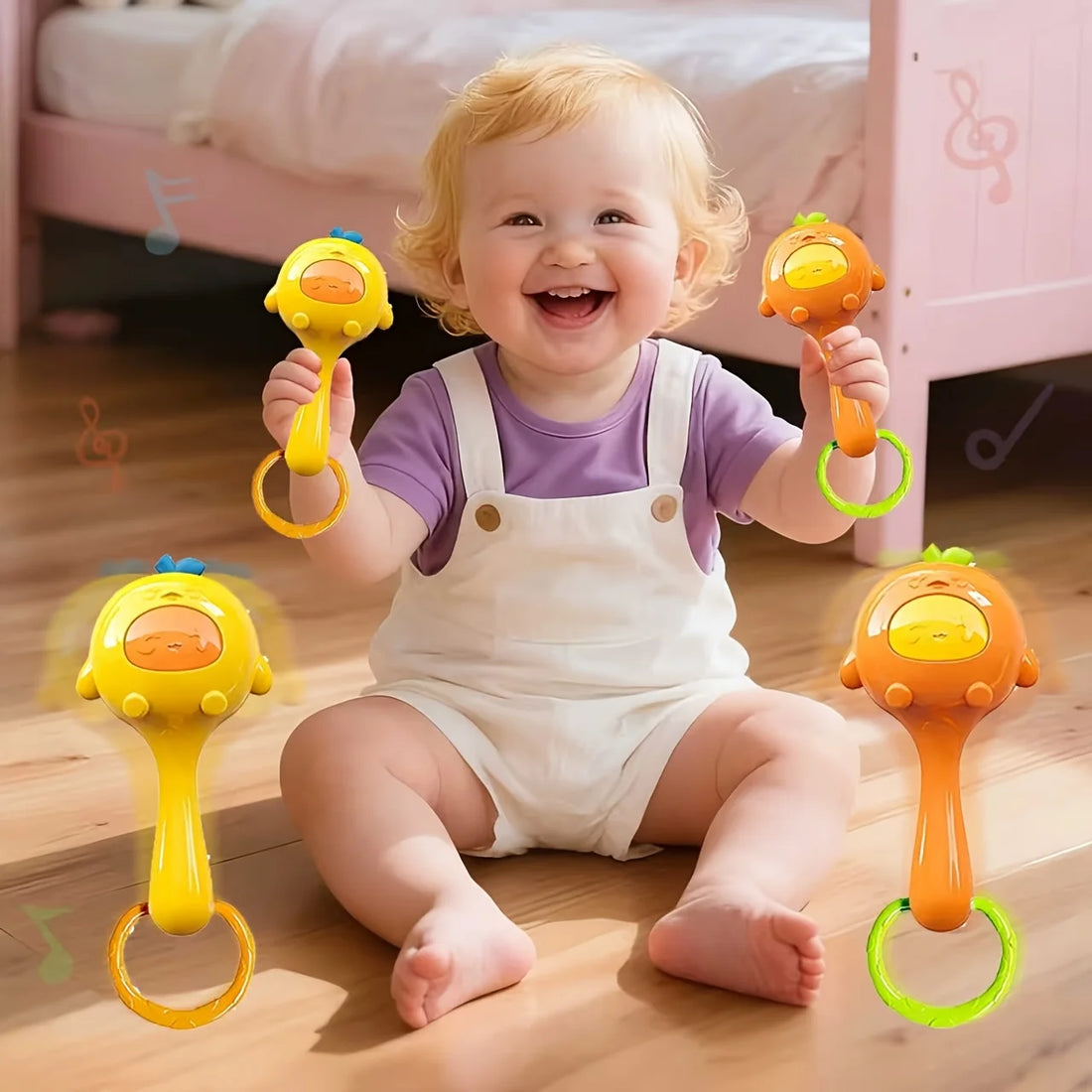 Baby Sensory Toys with Rattles - Multicolor Tactile Stimulation Toys for Motor Skills Development, Gripping &amp; Ringing Sounds