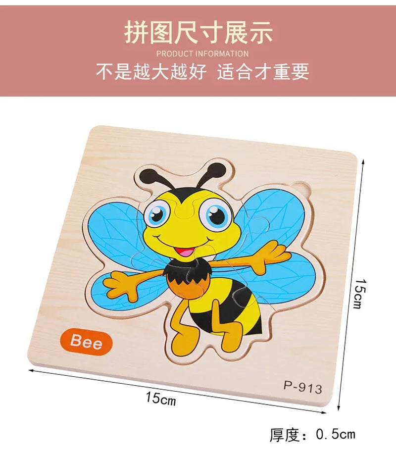 Wooden Puzzle 3D Puzzles Educational Toy Montessori Cartoon Anime Puzzle Toys for Children Kids Gifts Animal Puzzle Toy