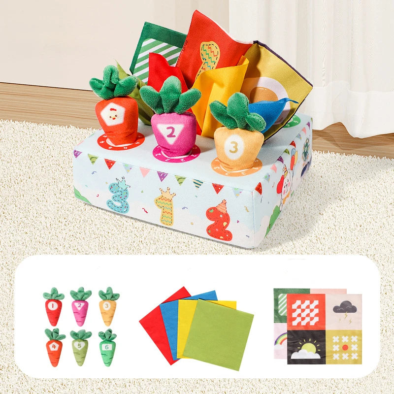 Montessori Toys Pull Carrot Plush Sensory Toys for Babies Development Game Matching Puzzle Educational Toys for Children