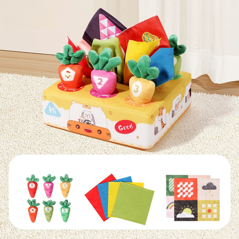 Montessori Toys Pull Carrot Plush Sensory Toys for Babies Development Game Matching Puzzle Educational Toys for Children