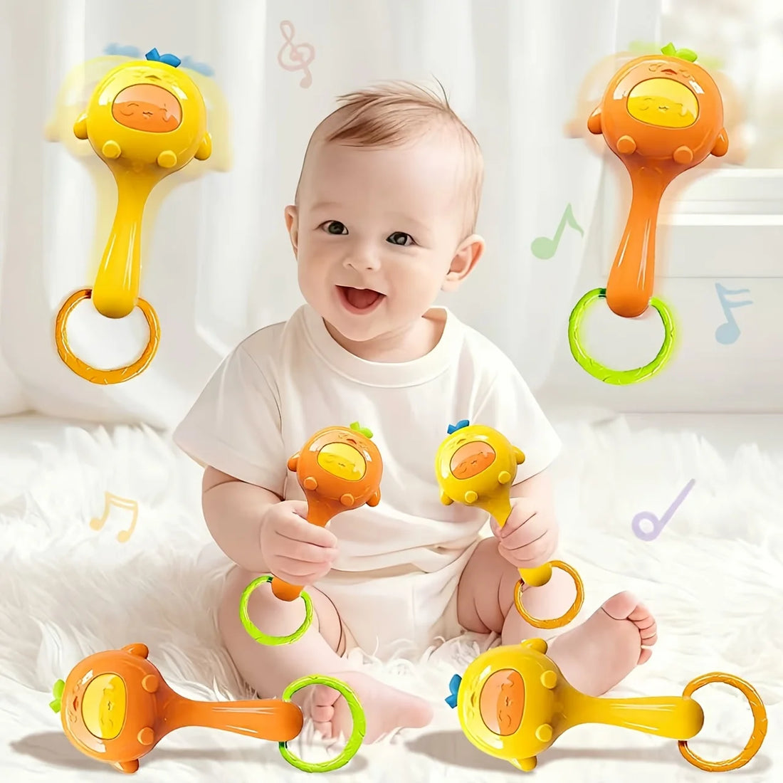 Baby Sensory Toys with Rattles - Multicolor Tactile Stimulation Toys for Motor Skills Development, Gripping &amp; Ringing Sounds