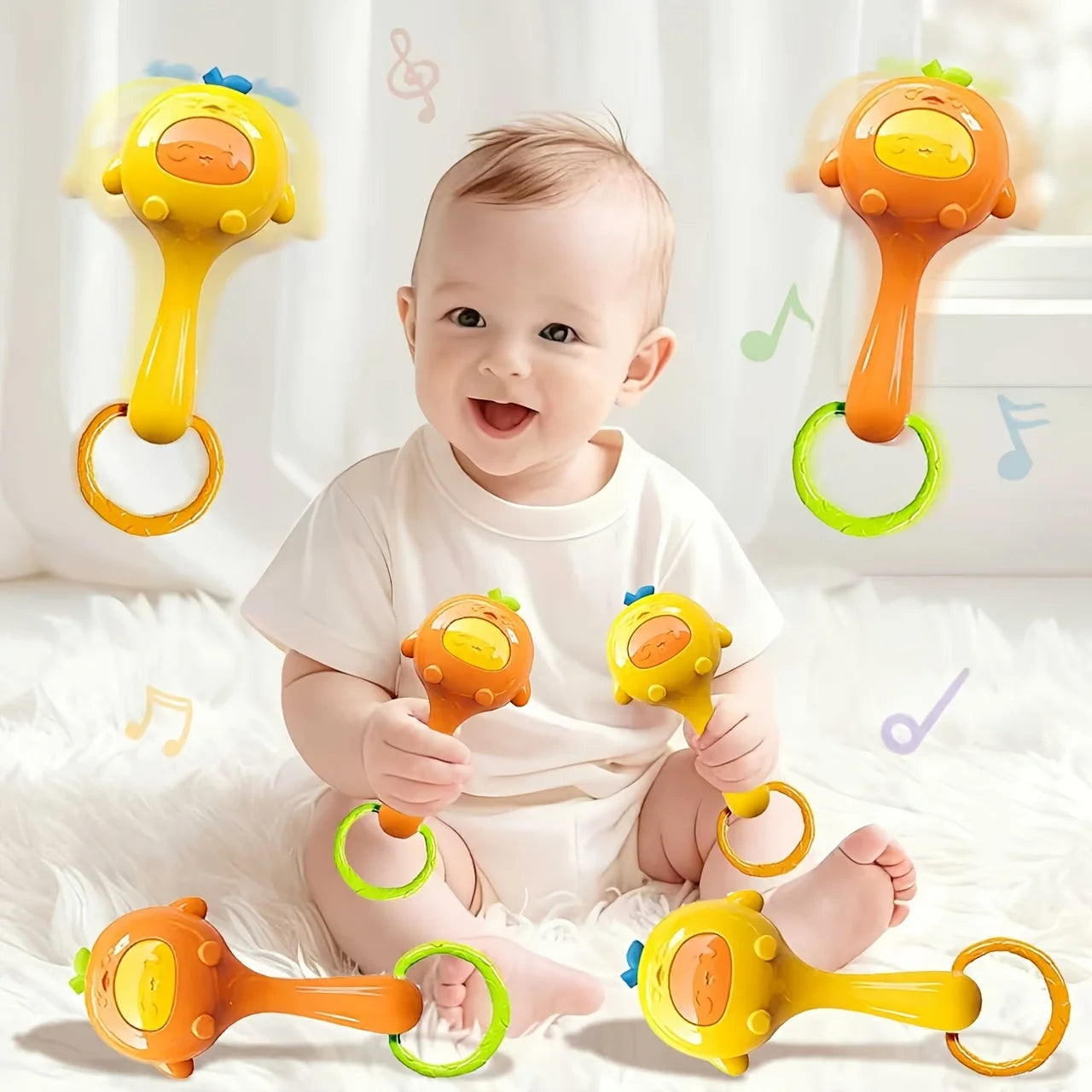 Baby Sensory Toys with Rattles - Multicolor Tactile Stimulation Toys for Motor Skills Development, Gripping & Ringing Sounds