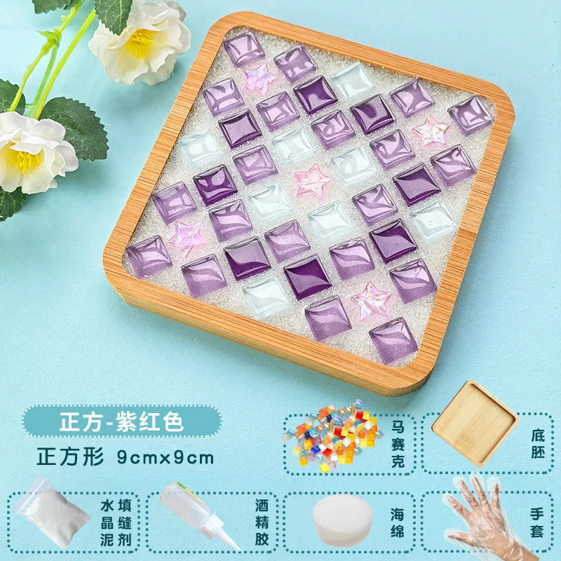 DIY Handmade Coaster Creative Mosaic Crystal Bamboo Material Kits Cup Mat Parent-Child Hand Craft Toy Kids Gift