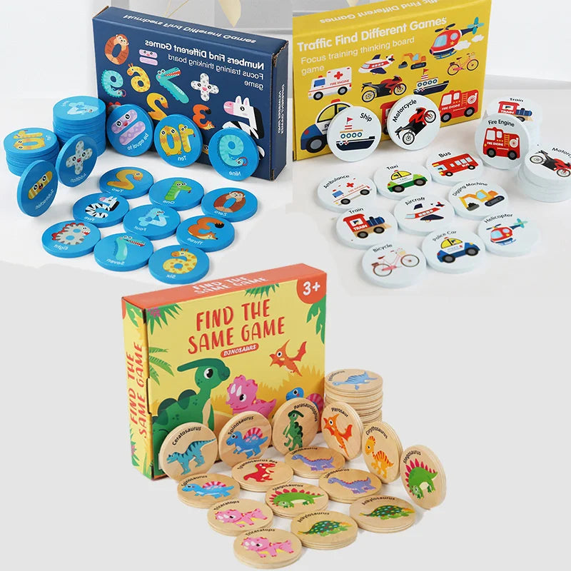 Kids Educational Wooden Memory Game Dinosaur Traffic Cognitive Baby Memory Chess Toy Kids Focus Training Wooden Educational Toys