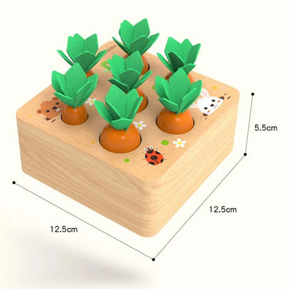Montessori Wooden Carrot Pulling Toy Toddler Fine Motor Skills Educational Game Sensory Carrot Harvest Toy for 1-3 Year Old Kids