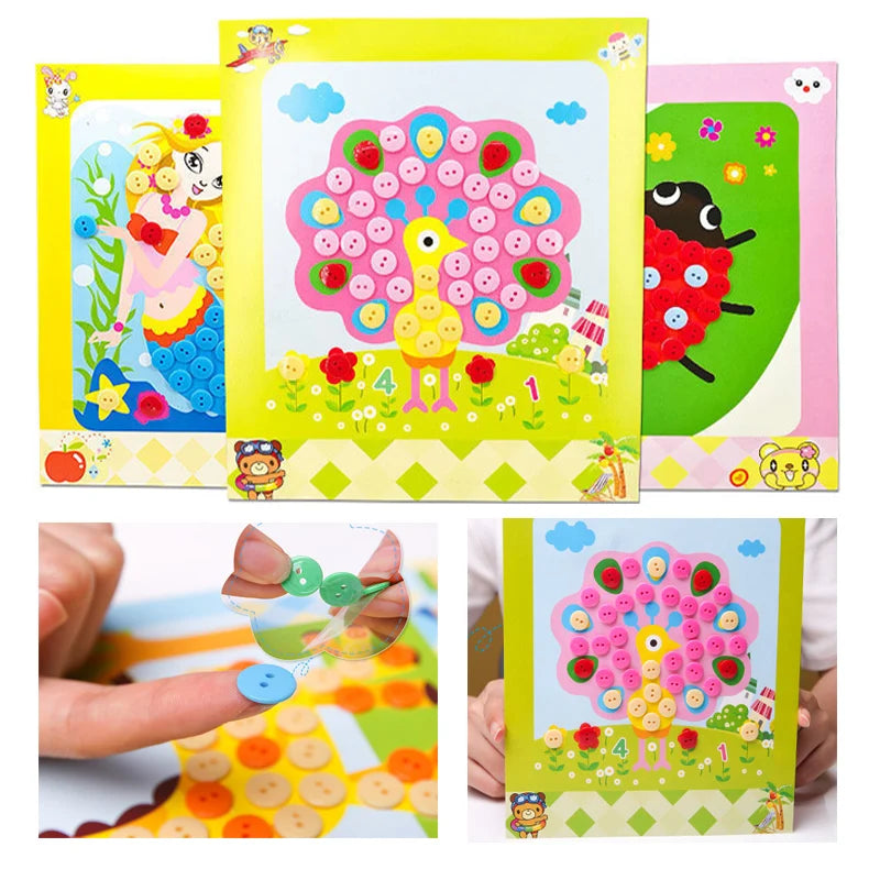 Kids Handmade DIY Button Stickers Paste Painting Puzzle Children Cartoon Creative Sticker Art Class Painting Drawing Craft Toys