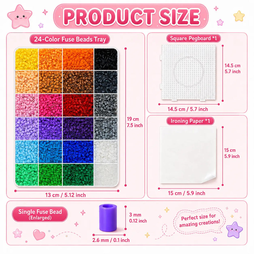 24/48/72/96 Colors DIY Fuse Beads Craft Set Complete Kit with Storage Case Pegboards Tweezers Ironing Paper for Creative Art Handmade Gifts Home Activities Educational Toys for Kids & Adults Alphabet Perler