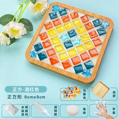 DIY Handmade Coaster Creative Mosaic Crystal Bamboo Material Kits Cup Mat Parent-Child Hand Craft Toy Kids Gift
