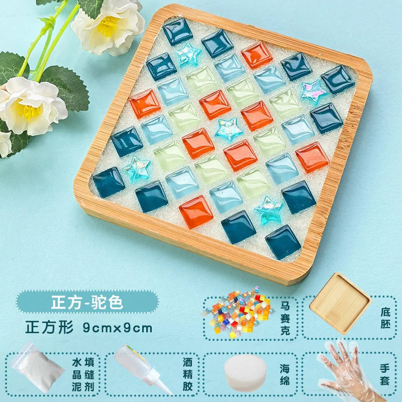 DIY Handmade Coaster Creative Mosaic Crystal Bamboo Material Kits Cup Mat Parent-Child Hand Craft Toy Kids Gift