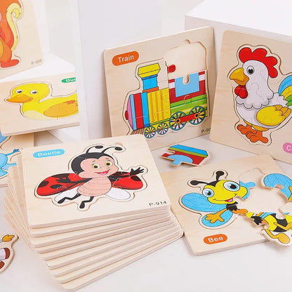 Wooden Puzzle 3D Puzzles Educational Toy Montessori Cartoon Anime Puzzle Toys for Children Kids Gifts Animal Puzzle Toy