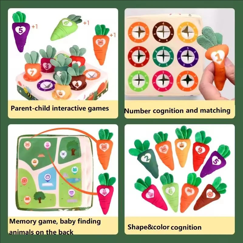 Montessori Toys Pull Carrot Plush Sensory Toys for Babies Development Game Matching Puzzle Educational Toys for Children