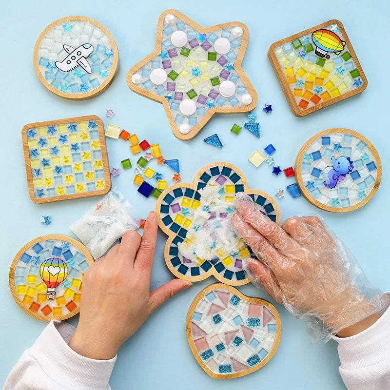 DIY Handmade Coaster Creative Mosaic Crystal Bamboo Material Kits Cup Mat Parent-Child Hand Craft Toy Kids Gift
