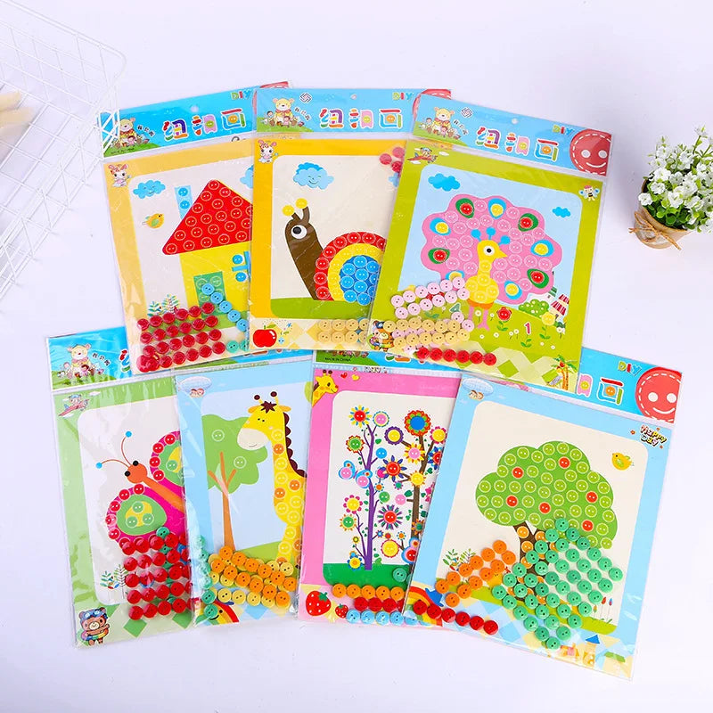 Kids Handmade DIY Button Stickers Paste Painting Puzzle Children Cartoon Creative Sticker Art Class Painting Drawing Craft Toys
