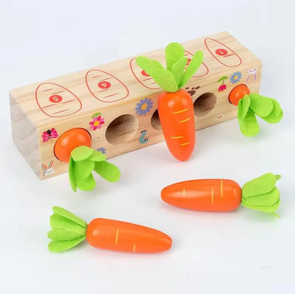 Montessori Wooden Carrot Pulling Toy Toddler Fine Motor Skills Educational Game Sensory Carrot Harvest Toy for 1-3 Year Old Kids