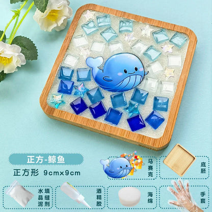 DIY Handmade Coaster Creative Mosaic Crystal Bamboo Material Kits Cup Mat Parent-Child Hand Craft Toy Kids Gift