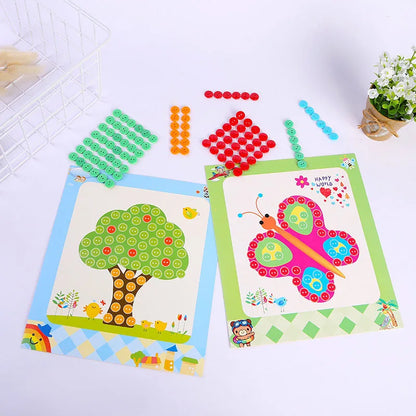 Kids Handmade DIY Button Stickers Paste Painting Puzzle Children Cartoon Creative Sticker Art Class Painting Drawing Craft Toys
