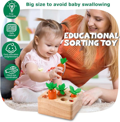 Montessori Wooden Carrot Pulling Toy Toddler Fine Motor Skills Educational Game Sensory Carrot Harvest Toy for 1-3 Year Old Kids