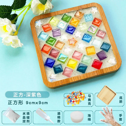DIY Handmade Coaster Creative Mosaic Crystal Bamboo Material Kits Cup Mat Parent-Child Hand Craft Toy Kids Gift