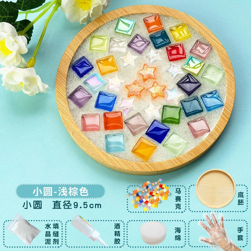 DIY Handmade Coaster Creative Mosaic Crystal Bamboo Material Kits Cup Mat Parent-Child Hand Craft Toy Kids Gift