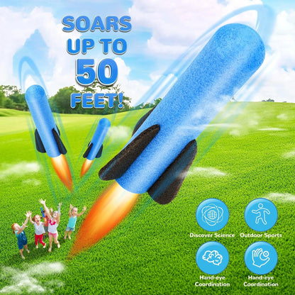 Hand-Propelled Rocket Launcher Toy Set Foam Rocket Children&