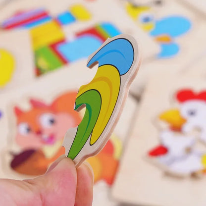 Wooden Puzzle 3D Puzzles Educational Toy Montessori Cartoon Anime Puzzle Toys for Children Kids Gifts Animal Puzzle Toy