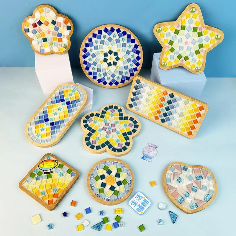 DIY Handmade Coaster Creative Mosaic Crystal Bamboo Material Kits Cup Mat Parent-Child Hand Craft Toy Kids Gift